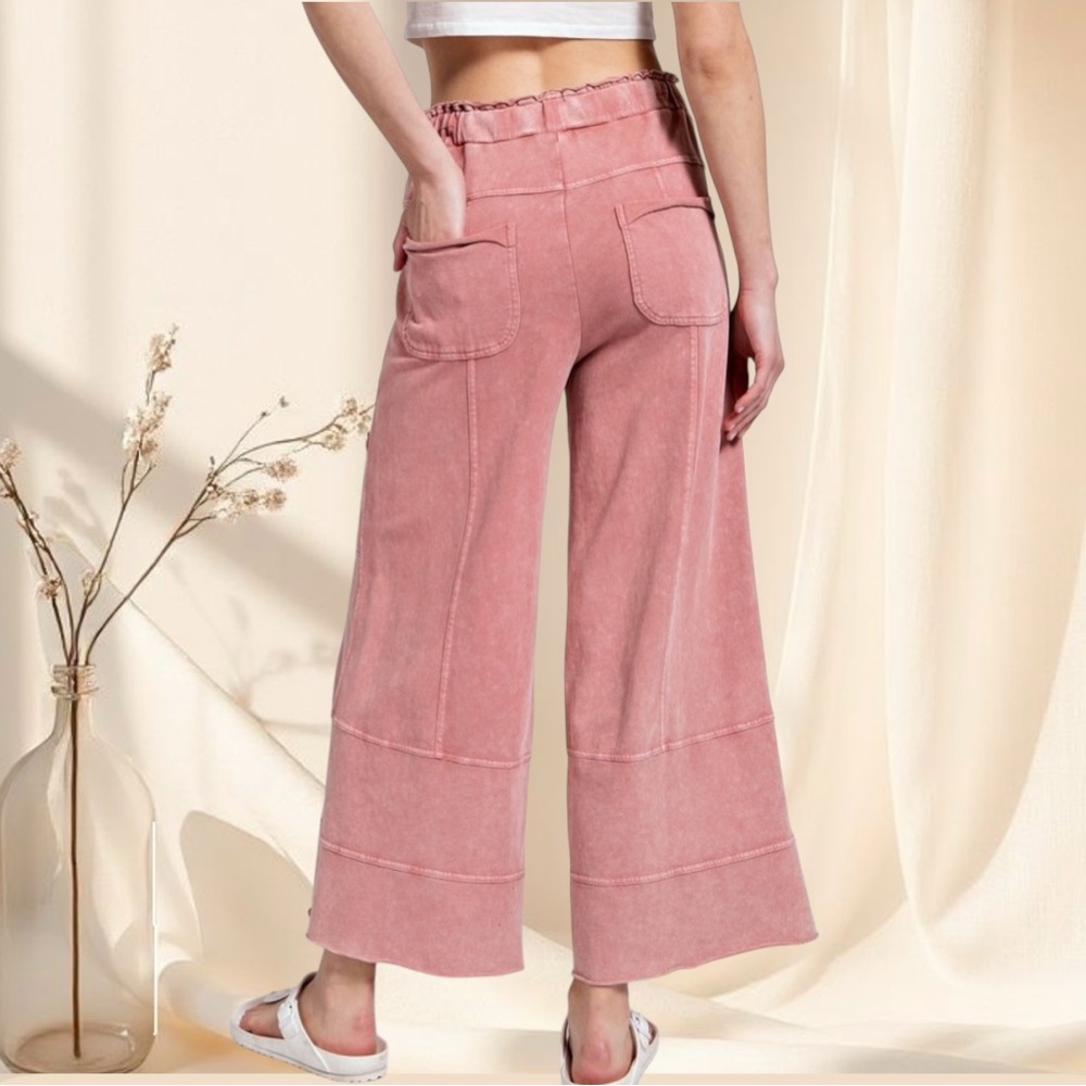 Easel Mineral Wash Terry Knit Pants in Mauve - Picture 5 of 7